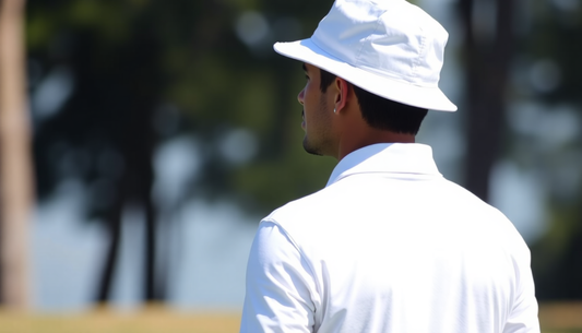 Golfer wearing white hat and shirt standing on the course learning how to fix a snap hook in golf